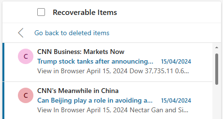 Once the user clicks on the Recover items deleted from this folder, they can have one last chance to recover items before these are completely purged.